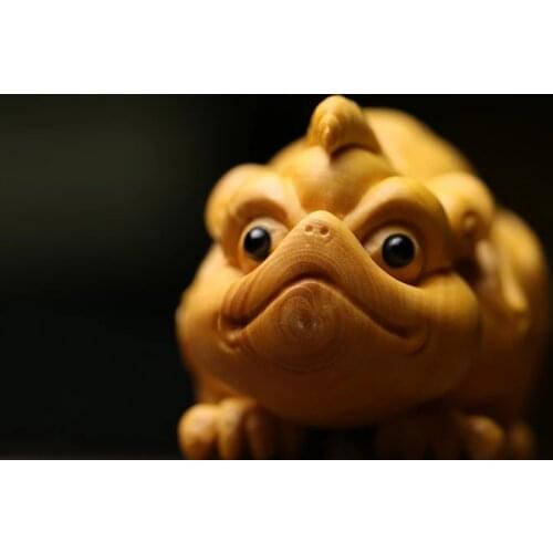 Boxwood 6cm Chinese Unicorn Sculpture Animal Wood Statue Ancient God Beast of China Feng Shui Home Decor