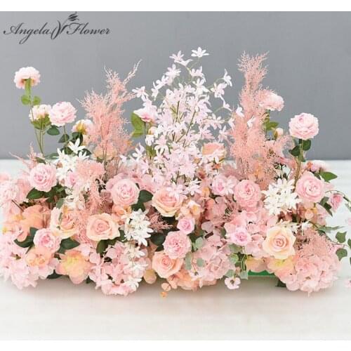 Wedding Arch Backdrop Decor Silk Flower Arrangement Artificial Peonies Pompom Leaf Green Plants Flower Row Road LeadFlower wall