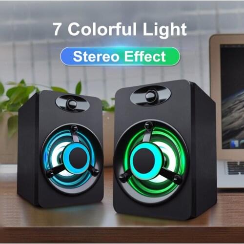 V-188 USB Wired Mini Computer Speakers Bass Stereo Subwoofer Colorful LED Light 3.5mm AUC Conect Laptop Smartphones MP3