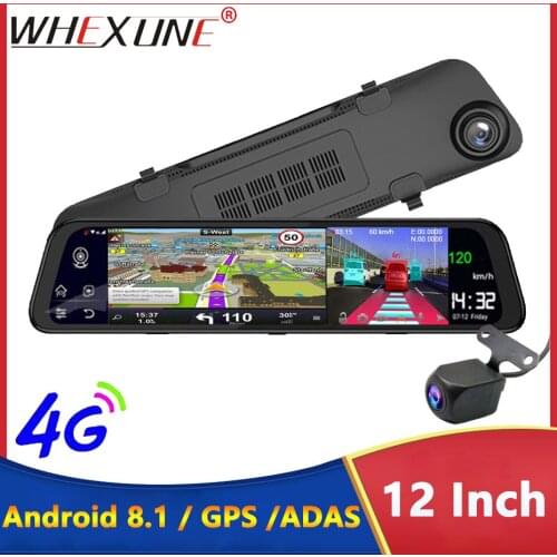 WHEXUNE 4G Dash Cam 12-in Car Rearview Mirror ADAS Android 8.1 Auto Recorder GPS Navigation Dash Camera Rear View Mirror Car DVR