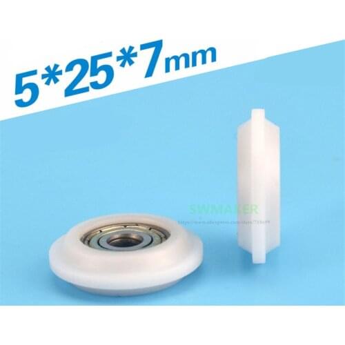 5*25*7mm convex Y slot, inner diameter 5mm, outer diameter 25mm, thick 7mm, plastic pulley, nylon, sliding door window