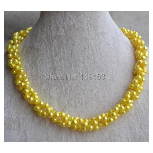 Wholesale Pearl Jewelry - Yellow Color 18 Inches Bridal Gift Genuine Freshwater Pearl Necklace - Handmade Jewelry