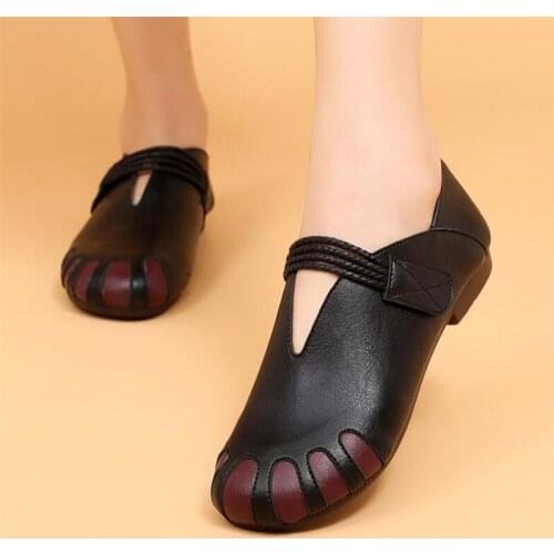 Womens Flats Handmade Shoes Spring Autumn Vintage Genuine Leather Ladies Shoe Ethnic Style Flat Shoes Women Leather Shoe