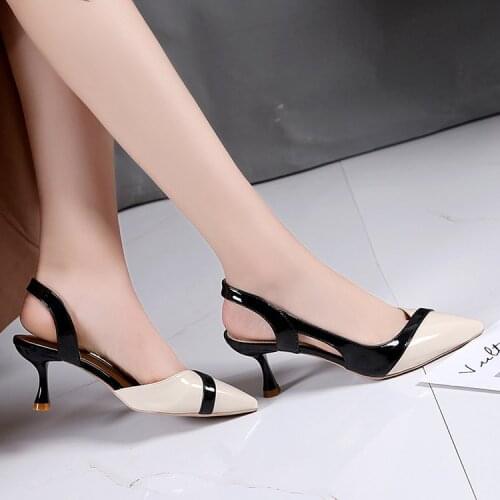 2020 Hot Sale Summer Spring Classic Women Sandals PU Leather Pointed Toe Mid Heel Sandals Fashion Wedding Dress Shoes Women