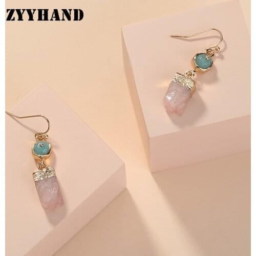 Pink Resin Golden Color Women Drop Earring Girl Party Irregular Stone Lady Romantic Ear Jewelry