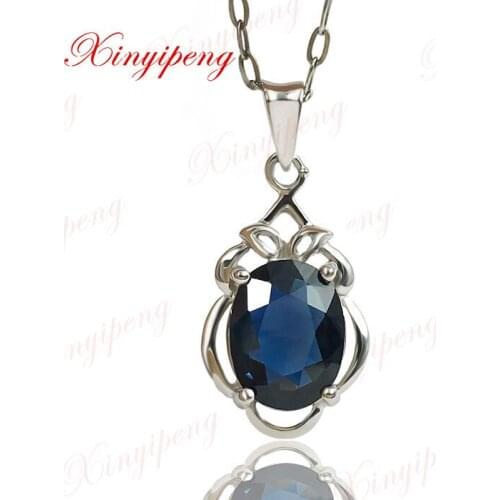 18 k gold natural sapphire pendant female blue Mothers day gift