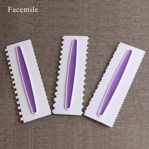 Purple Color 3pcs Pastry Icing Comb Set Plastic Fondant Spatulas Cake Scraper Baking Decorating Tools For Cakes Kitchen Bakeware