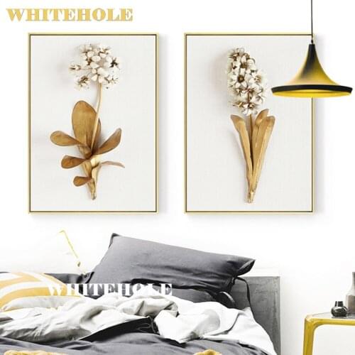 3D Effect Golden Flower Wall Art Canvas Painting Picture Posters and Prints,Wall Art Pictures For Living Room Home Decor