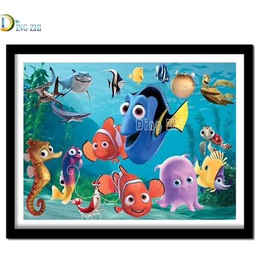 5D Round Diamond Painting Full Drill Square DIY Diamond Embroidery Cartoon Fish Cross Stitch Mosaic Undersea Landscape Decor