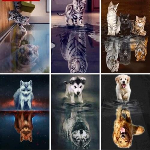 Full Square &round Diamond Painting Cat and Dog Animal Mosaic Embroidery Cross Stitch Kit 5D DIY Home Decoration Gift