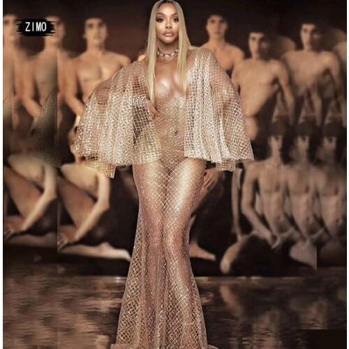 Sparkly Clothing Colorful Sequin See Through club Dress Bar Singer Outfit Dance Birthday Celebrate sheer Long Dresses fashion