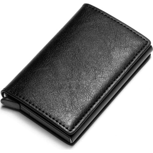 Vintage Leather Unisex Credit Card Holder Rfid Blocking Wallet Men Business Bank Card Case Aluminum Metal Wallet Purse for Cards