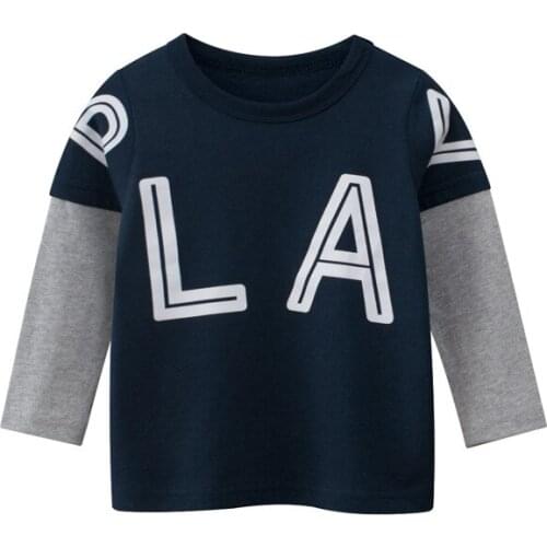 Childrens Clothing Autumn New Korean Boys Long Sleeve Cotton T-shirt Fashion O-Neck Letter Tops Tee Shirts Dropshipping