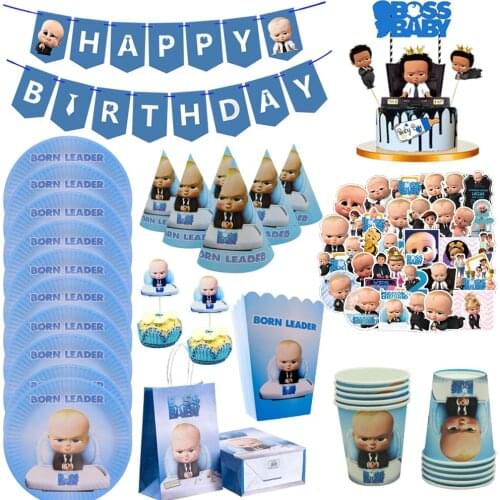 Baby Boss Theme Birthday Party Decorations Cup Plate Napkins Cake Topper Balloons Disposable Tableware Baby Shower Supplies