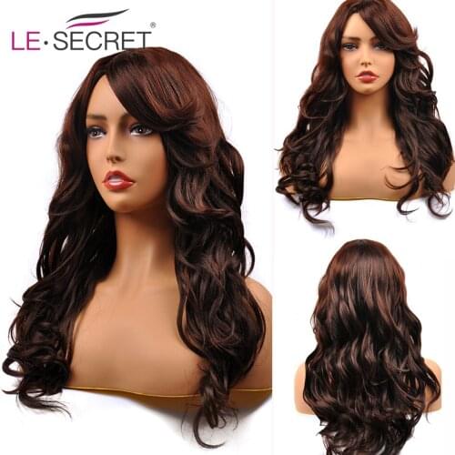 LE SERCET Long Brown Ombre Wavy Wigs Synthetic Wigs For Black/White Women Body Wave Wigs High Density Temperature Fibre