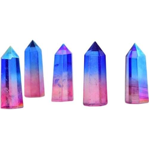 Bicolourable aura crystal wand point electroplating Titanium coating quartz stone magic wand 1pcs