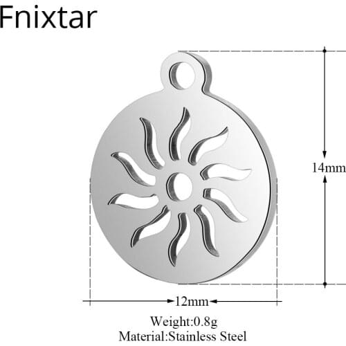 Fnixtar 50pcs/lot Never Fade Stainless Steel Sun Charms Polished Pendant DIY Handmade 12*14mm Hollow Round Charms Wholesale
