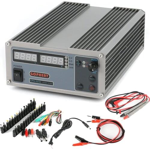 GOPHERT Compact MCU PFC Digital Adjustable Repair Laboratory Switch DC Power Supply OVP/OCP/OTP 32V 32A + AC DC Jack Set + Probe
