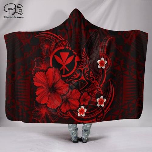 Humpback Whale with Hibiscus Polynesian Hawaii style Hooded Blanket 3D full print Wearable Blanket Adult men women Blanket