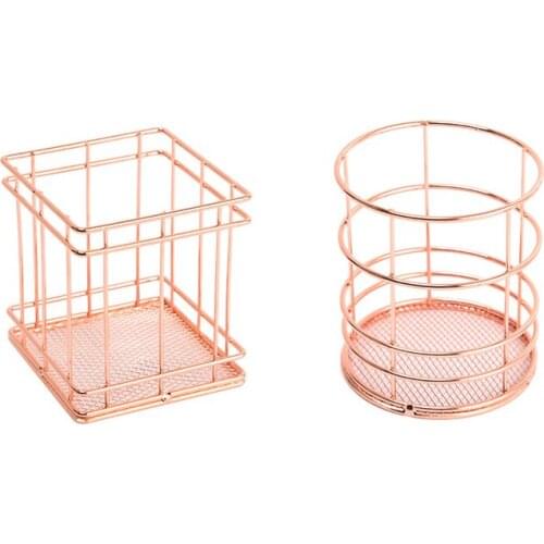 Stationery Metal Gold Rose Gold Desktop Pen Holder For School Boy Girl Gift Office Accessories Organizer Makeup Brush Pencil Box