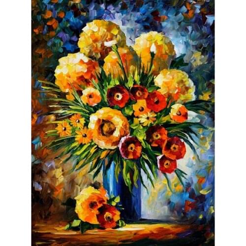 Wall art still life oil painting flowers of happiness abstract modern colorful flower canvas artwork for room decor