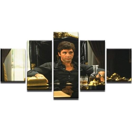 Canvas Art Movie Star Al Pacino in Tony Montana Picture 5 Piece Wall Painting Cafe Bar Home Decoartion with Framed