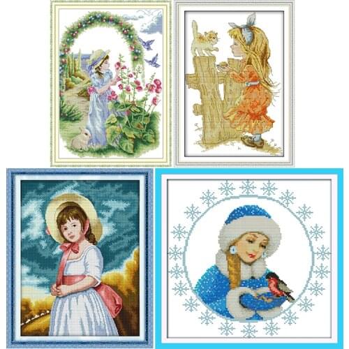 Beautiful Girl Counted Printed Canvas DMC 14CT Character Cross Stitch Kits Needlework Embroidery Sets Threads Crafts Home Decor