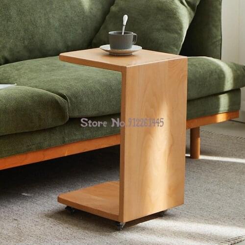Sofa Edge Several Narrow Long Movable C-shaped Edge Several Solid Wood Nordic Simple Small Table Corner Several Pulley Wood