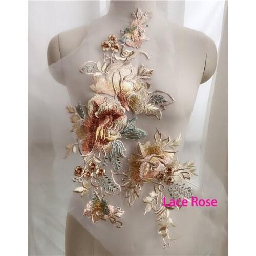 1Pcs Flower Embroidery Lace Patch For Wedding/Evening Dress Sew On Accessories Clothing Decoration Fabrics Organza Applique