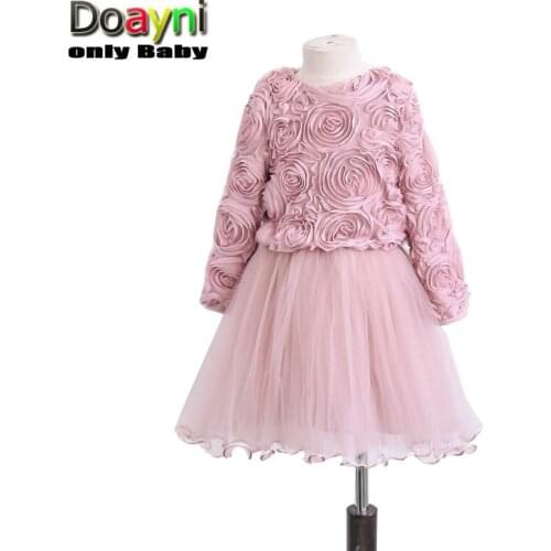 Doayni Baby Bottom Price Soft multi Layered Girls Princess Dresses Stereo Rose Lace Wedding Birthday Party Dress 2-4