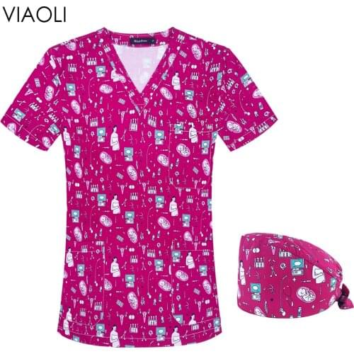 Lab dust-proof Work-wear Unisex Pet Grooming Scrubs Tops new Printing Scrubs Women Uniform 100%Cotton Nutritionist Scrub Clothes