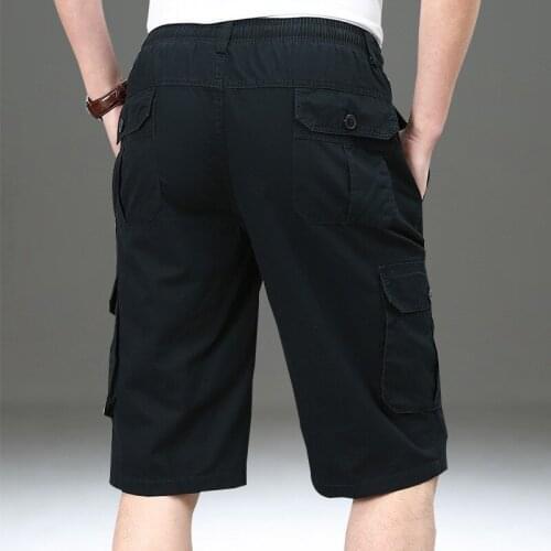 Summer Mens Casual Shorts Multi Pockets Cargo Military Short Trousers Man Streetwear Straight Elastic Waist Thin Beach Shorts