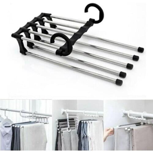 Multifunctional Five-In-One Pants Rack Retractable Magic Stainless Steel Clothes Rack Living Room Wardrobe Hanger