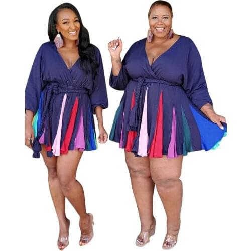 Fashion Printed Long Sleeve V-neck Sexy Woven Oversized Pleated Dress With Belt Plus Size Womens Beach Party Dress 5XL Clothes