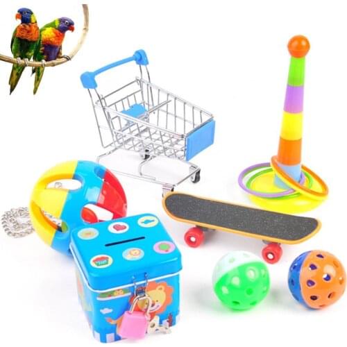 Multi Color Parrot Bird Skateboard Ball Foraging Training Educational Puzzle Toy Plastic And Metal Entertainment Small Ornaments