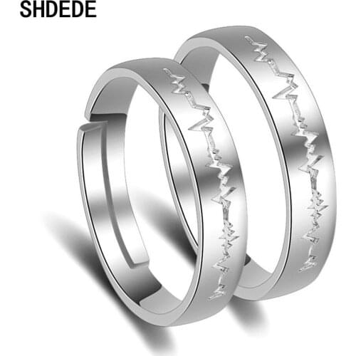 SHDEDE Couples Rings Set 925 Silver Wedding Fashion Jewelry for Women Men Adjustable Size Promise Finger Ring -WH96