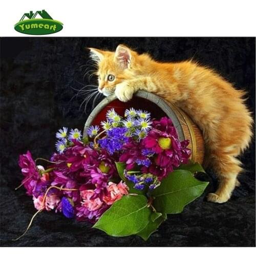 YUMEART Handmade Mosaic Kits Patterns Diamond Painting Cross Stitch Crystals Diamond Embroidery Decorative Flower and Cat