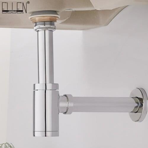 Wall Pop Up Brass Round Siphon Chrome P-TRAP Bathroom Vanity Basin Pipe Waste With Pop Up Drain ELM098C