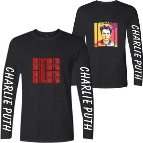 New funny t shirts men Popular singer Charlie Puth printed t-shirt long sleeve casual Harajuku style tshirt streetwear tops