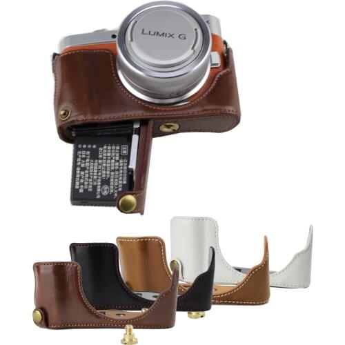 New Pu Leather Camera Case Half Body Cover For Panasonic Lumix GF7 GF8 GF9 GF10 Remove Battery Directly