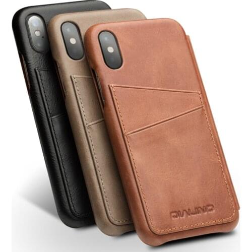 QIALINO Original Vintage Design Genuine Leather Phone Case for Apple iPhone X 5.8inch Flip Wallet Cover Shell with Card Holder