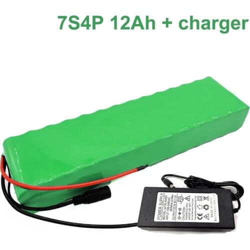 With charger 24V 12Ah 25.9V 18650 Li-ion Battery Pack E-Bike electric bicycle 7S4P 38x68x260mm