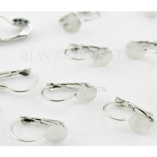 Set of 150pcs Silver tone French earring hooks with 8mm pad cameo findings settings DIY Supplies for Jewelry Making AY0326
