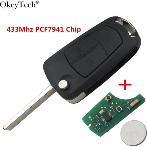 Okeytech 2 Buttons Flip Folding Remote Car Key 433Mhz PCF7946/PCF7941 Chip For Vauxhall Opel Corsa Astra Vectra Signum