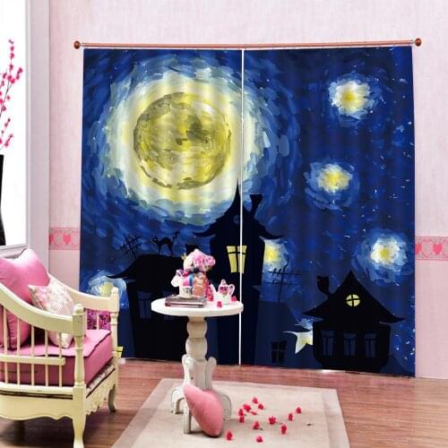 Modern Oil Painting art Scenery Cartoon house Curtain For Living Room Bedroom sun Blackout Window Drapes Indoor Decor Sets