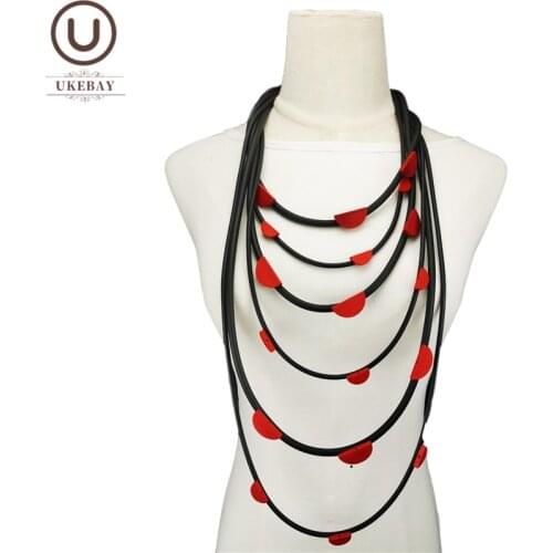 UKEBAY New Rubber Necklaces Long Sweater Chains Black Big Pendant Necklaces Women Birthday Gift Silicone Jewelry Ethnic Necklace