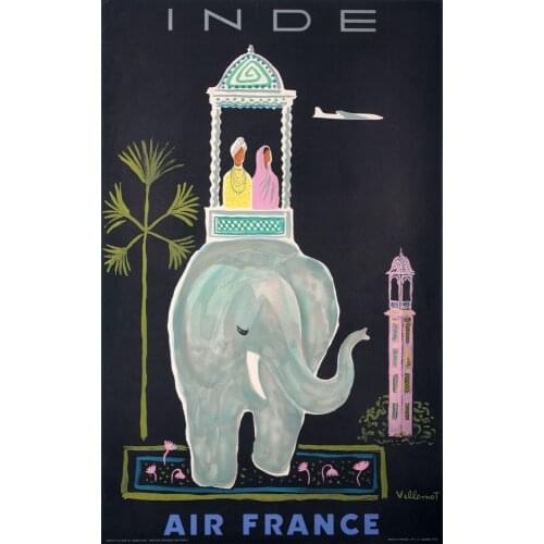 Vintage Air France Travel Tourism Indian Elephant Retro Poster Canvas Painting DIY Wall Paper Posters Home Decor Gift