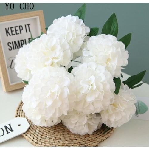 YO CHO Artificial Flower 10 Heads Silk Pompon Wedding Bouquet Fake Chrysanthemum Bunch Wedding Girl DIY Wreath Home Party Decor