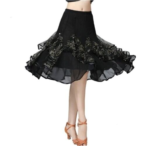 Women Dancewear Ballroom Dance Skirt Latin Salsa Waltz Modern Tango Floral Swing
