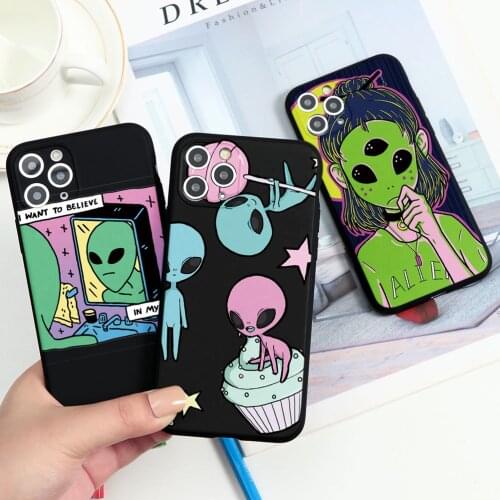 Aesthetics Cute Cartoon Alien Space Phone Case For Google Pixel 3a XL Black Cover Case For Google Pixel 4a 4 XL Coque Silicone